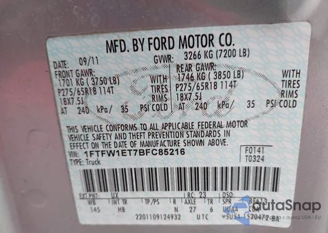 2011 Ford F-150 Lariat z USA, uszkodzony, nr VIN 1FTFW1ET7BFC85216